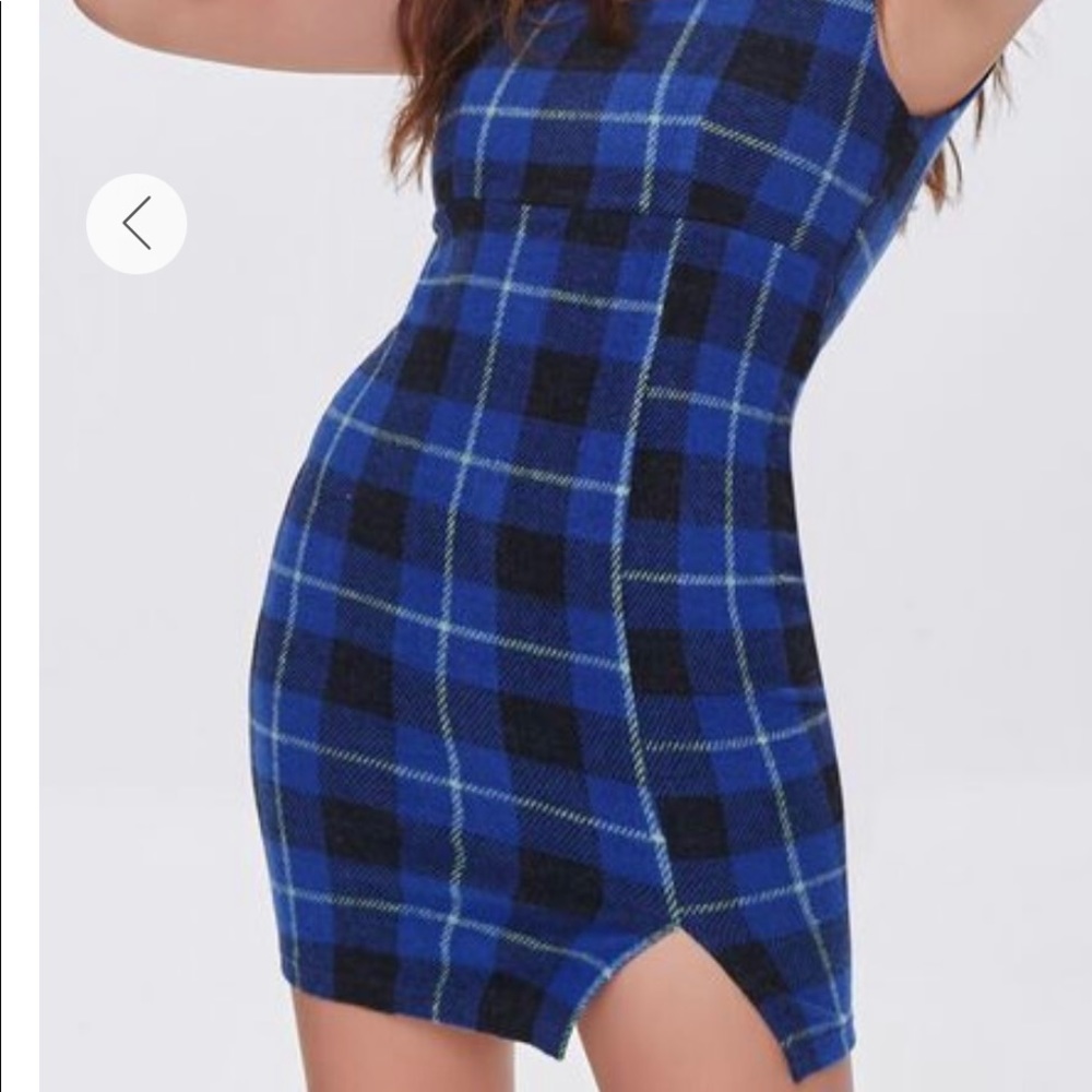 NWT Blue and black plaid sexy bodycon holiday dress size 4 S M soft square neck